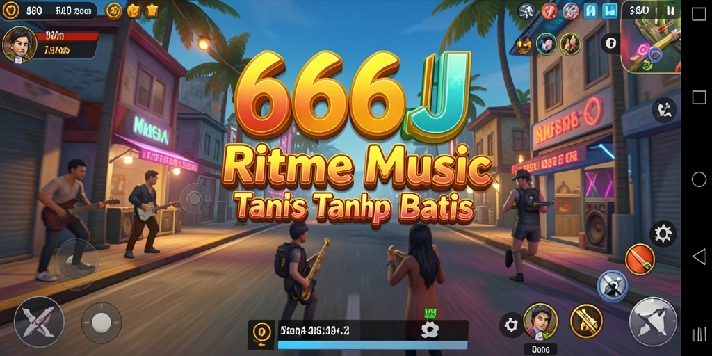 Screenshot gameplay <strong>666J</strong> menampilkan pemain yang bersenang-senang dengan musik.