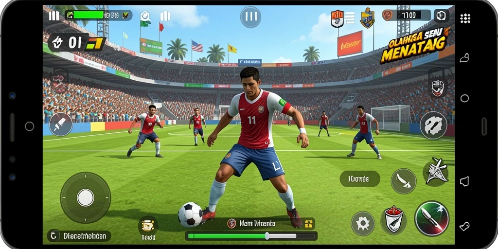 Screenshot D06 menampilkan aksi permainan olahraga yang mendebarkan.