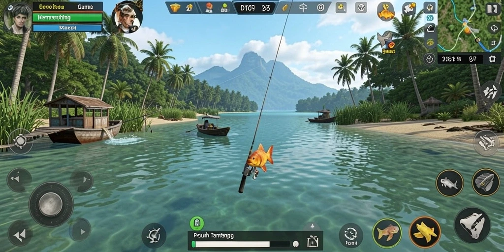 Gameplay menarik DYO1 saat menangkap ikan di lautan.