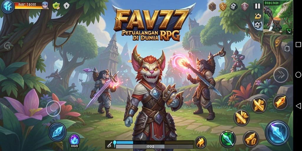 Screenshot gameplay FAV77 menunjukkan pertarungan epik antara pemain dan monster.