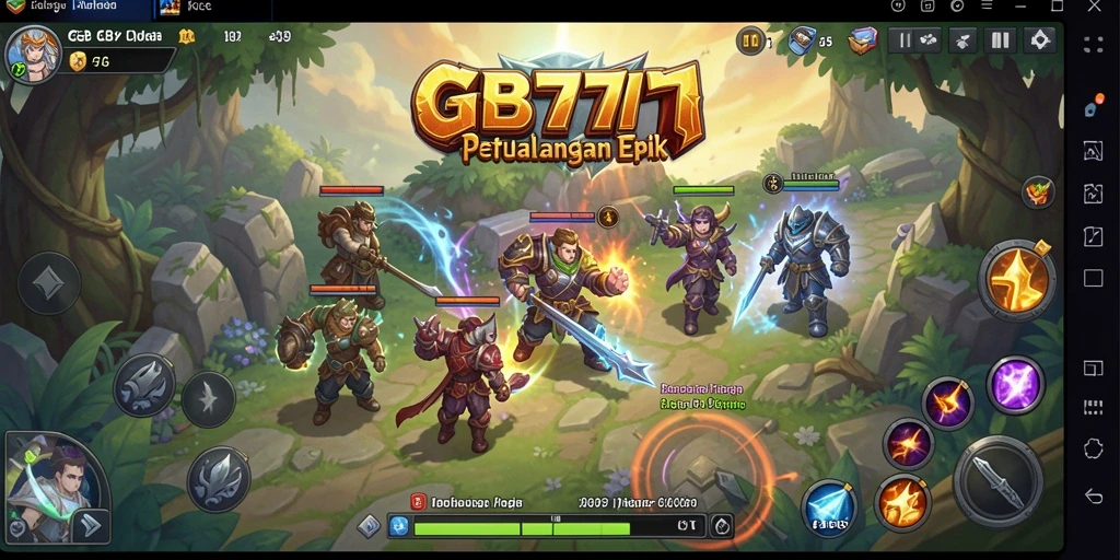 Screenshot menunjukkan pertarungan seru dalam RPG GB777.