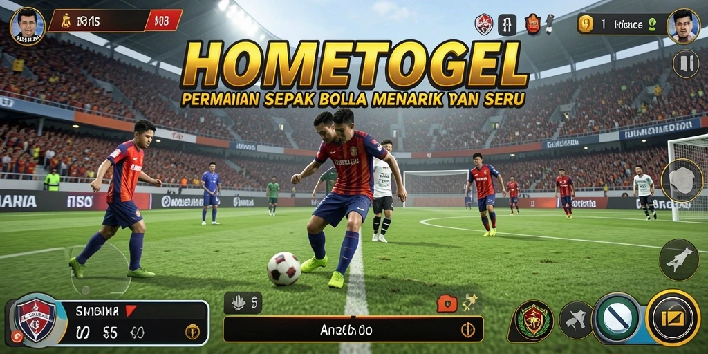 Tampilan gameplay menarik di HOMETOGEL dengan suasana lapangan sepak bola.