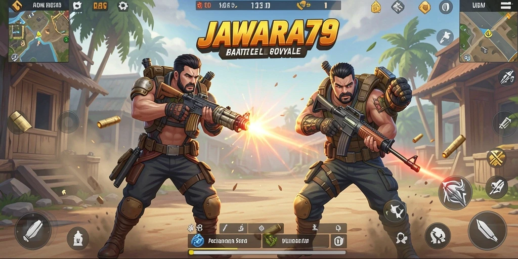 Tangkapan layar <strong>JAWARA79</strong> menampilkan aksi seru dalam pertempuran Battle Royale.
