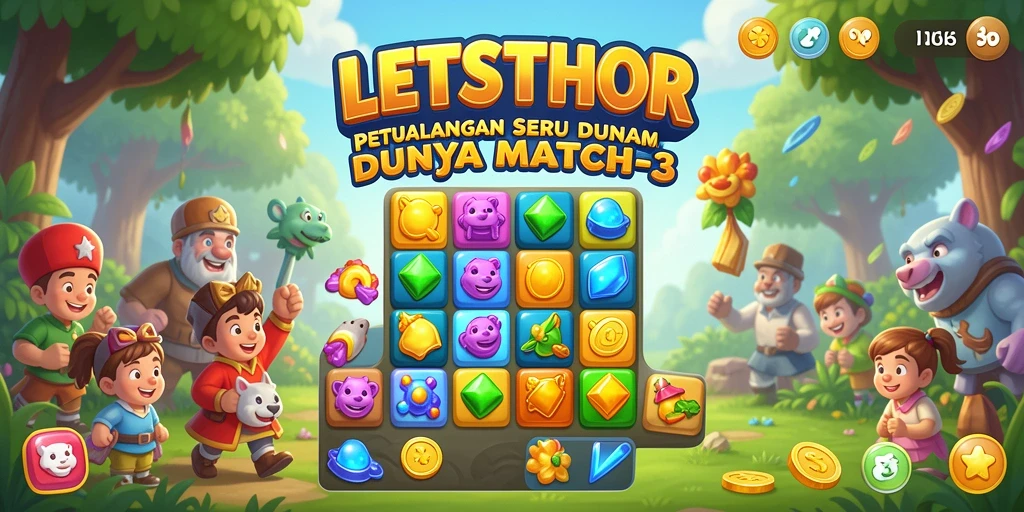 Tampilan gameplay LETSTHOR yang menarik dalam mencocokkan objek.