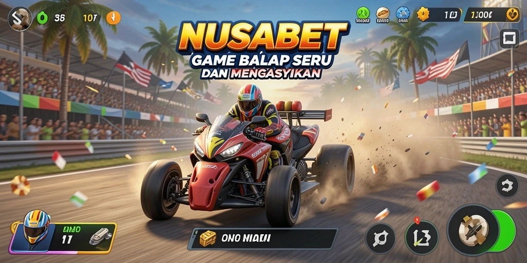 Tampilan layar balapan seru NUSABET dengan grafik memukau.