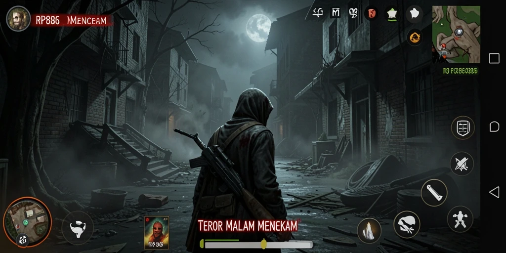 Screenshot gameplay menggambarkan suasana Horror yang mencekam.