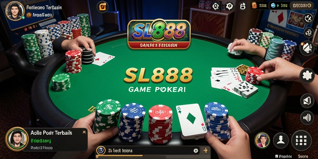 Tampilan seru gameplay Poker di SL888 dengan pemain yang saling berkompetisi.